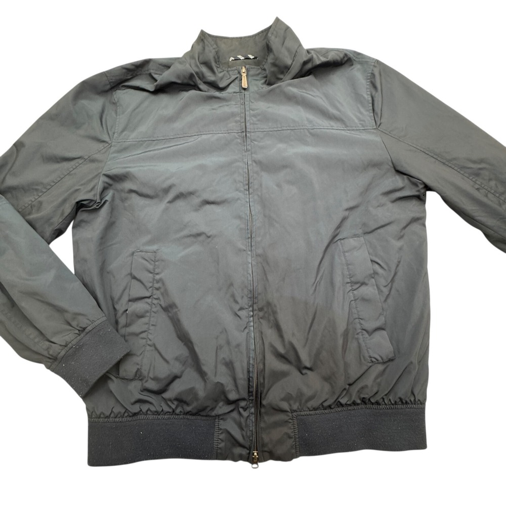 Brooks Brothers Bomber Jacket Mens XL Blue Softshell Mock Neck Two Way Zipper